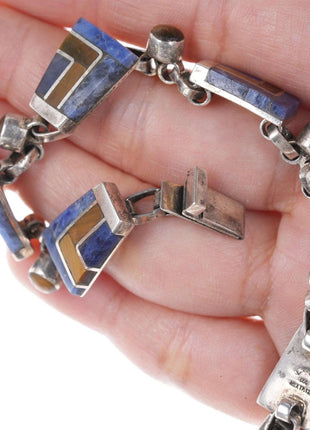 Retro Modernist Sodalite/Cat's Eye Mexican Sterling inlay bracelet - Estate Fresh Austin