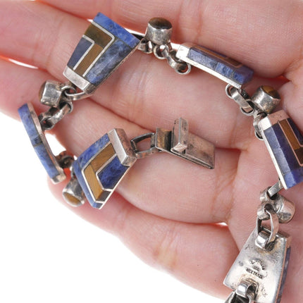 Retro Modernist Sodalite/Cat's Eye Mexican Sterling inlay bracelet - Estate Fresh Austin