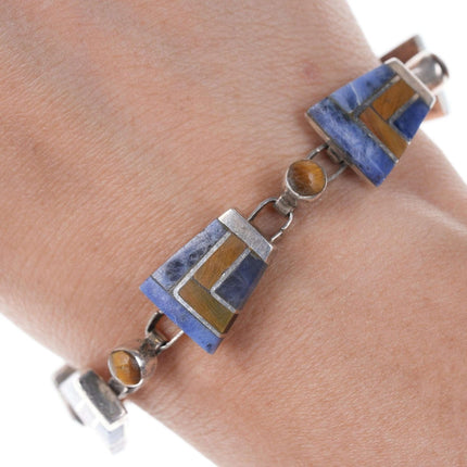 Retro Modernist Sodalite/Cat's Eye Mexican Sterling inlay bracelet - Estate Fresh Austin