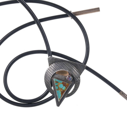 Retro Modernist Sterling 14k gold Turquoise/Opal bolo tie - Estate Fresh Austin