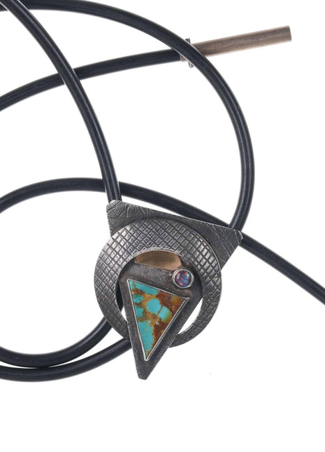 Retro Modernist Sterling 14k gold Turquoise/Opal bolo tie - Estate Fresh Austin