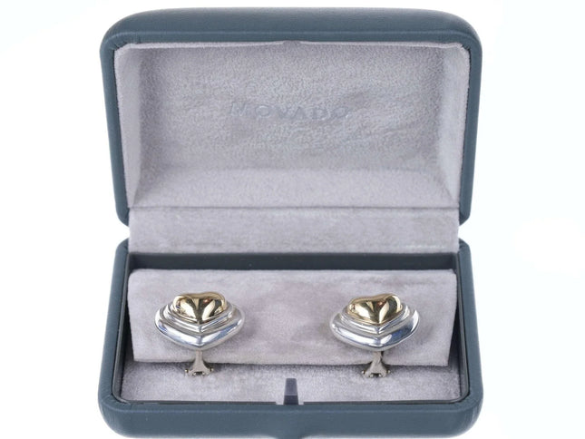 Retro Movado 18k gold/Sterling Heart earrings in box - Estate Fresh Austin
