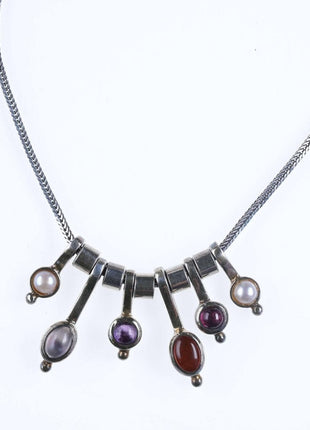 Retro Multistone Sterling drop pendants necklace - Estate Fresh Austin