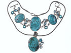 Retro Sarda Byzantine sterling silver blue topaz, lab spinel, and Turquoise set - Estate Fresh Austin