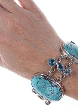 Retro Sarda Byzantine sterling silver blue topaz, lab spinel, and Turquoise set - Estate Fresh Austin