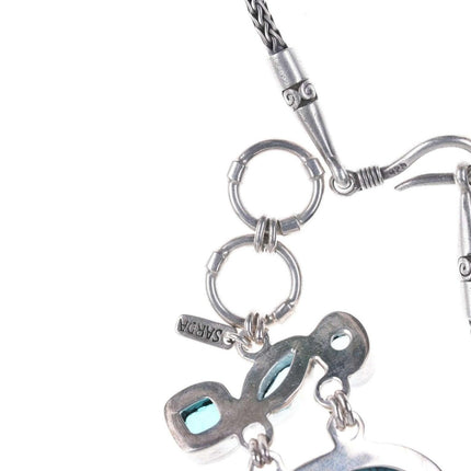 Retro Sarda Byzantine sterling silver blue topaz, lab spinel, and Turquoise set - Estate Fresh Austin