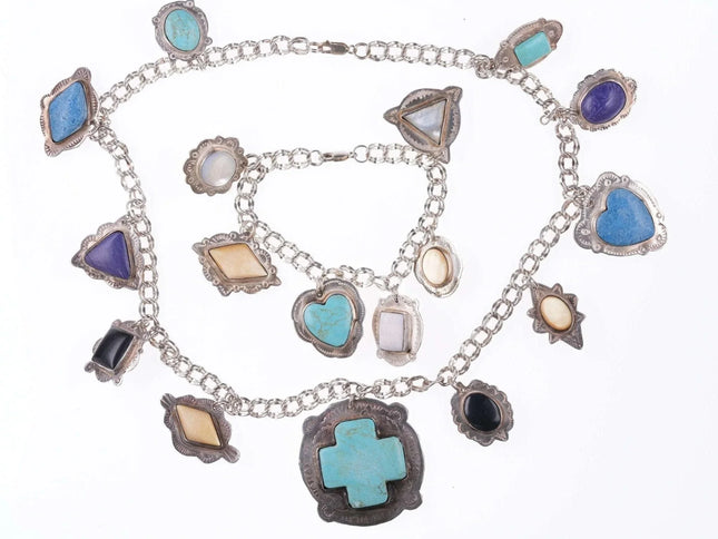 Retro Southwestern sterling double sided cowboy themed necklace and bracelet se - Estate Fresh Austin