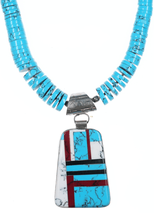 Retro Southwestern sterling heishi pendant/necklace with block turquoise - Estate Fresh Austin