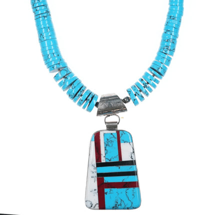 Retro Southwestern sterling heishi pendant/necklace with block turquoise - Estate Fresh Austin