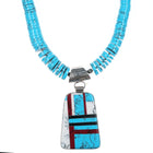 Retro Southwestern sterling heishi pendant/necklace with block turquoise - Estate Fresh Austin