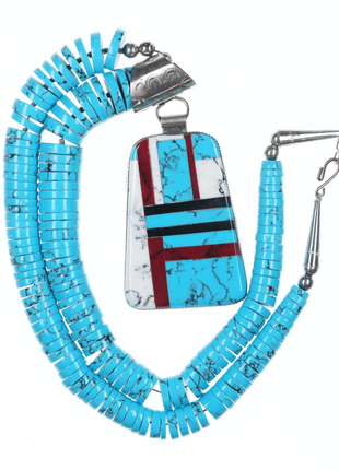 Retro Southwestern sterling heishi pendant/necklace with block turquoise - Estate Fresh Austin