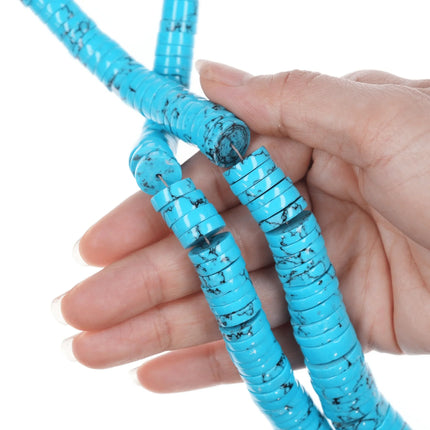 Retro Southwestern sterling heishi pendant/necklace with block turquoise - Estate Fresh Austin