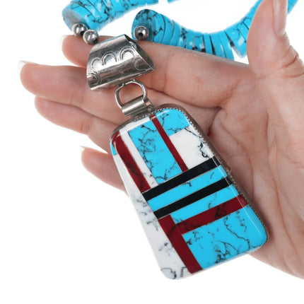 Retro Southwestern sterling heishi pendant/necklace with block turquoise - Estate Fresh Austin