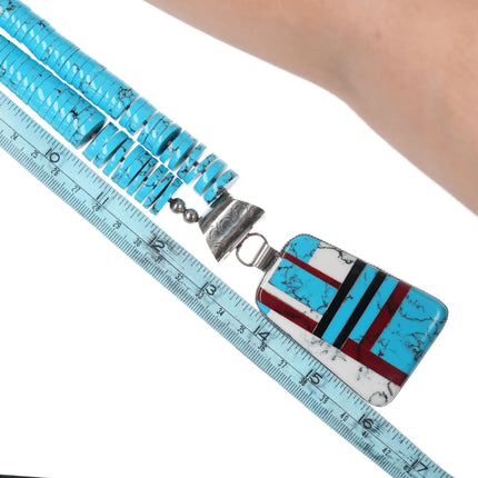 Retro Southwestern sterling heishi pendant/necklace with block turquoise - Estate Fresh Austin