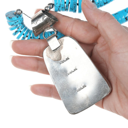 Retro Southwestern sterling heishi pendant/necklace with block turquoise - Estate Fresh Austin