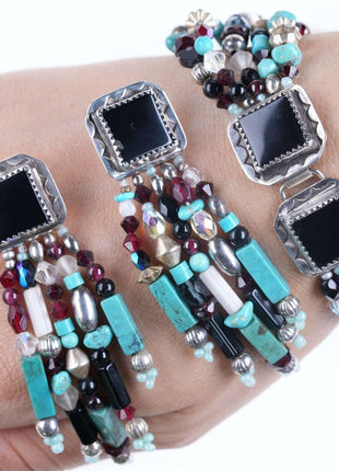 Retro Southwestern Sterling multistone beaded Bracelet and earrings - Estate Fresh Austin