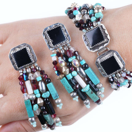 Retro Southwestern Sterling multistone beaded Bracelet and earrings - Estate Fresh Austin