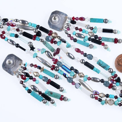 Retro Southwestern Sterling multistone beaded Bracelet and earrings - Estate Fresh Austin