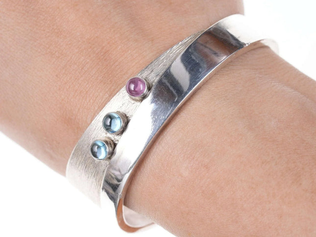 7" Retro Space Age Modernist Gemset sterling silver cuff bracelet - Estate Fresh Austin