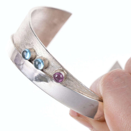 Retro Space Age Modernist Gemset sterling cuff - Estate Fresh Austin