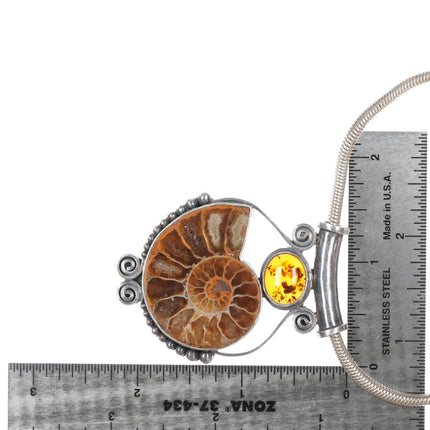 Retro Sterling Ammonite, amber pendant/necklace - Estate Fresh Austin