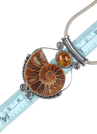 Retro Sterling Ammonite, amber pendant/necklace - Estate Fresh Austin