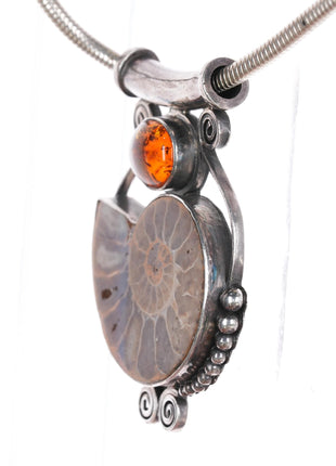 Retro Sterling Ammonite, amber pendant/necklace - Estate Fresh Austin