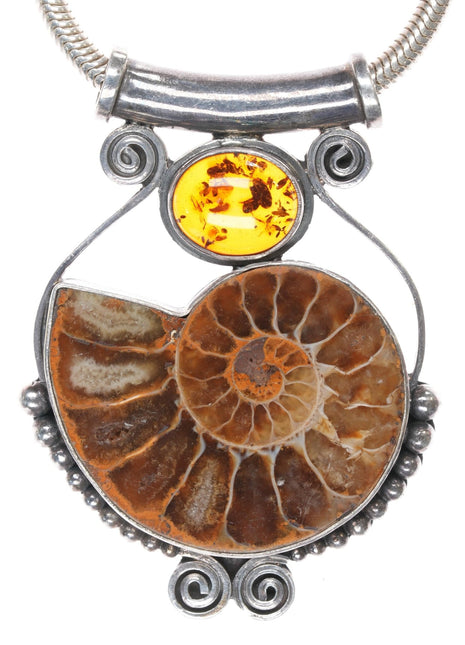 Retro Sterling Ammonite, amber pendant/necklace - Estate Fresh Austin