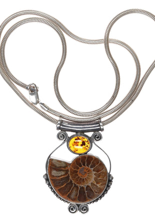 Retro Sterling Ammonite, amber pendant/necklace - Estate Fresh Austin