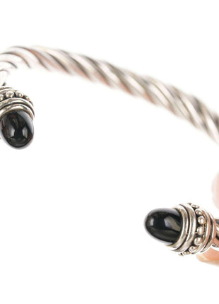 Retro sterling and onyx cuff bracelet - Estate Fresh Austin