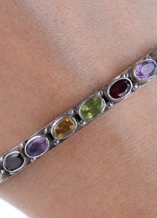 Retro Sterling Garnet, Amethyst, Peridot, topaz Bangle bracelet - Estate Fresh Austin