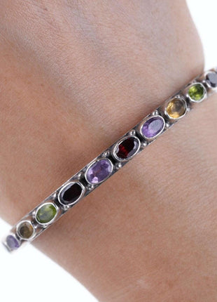 Retro Sterling Garnet, Amethyst, Peridot, topaz Bangle bracelet - Estate Fresh Austin