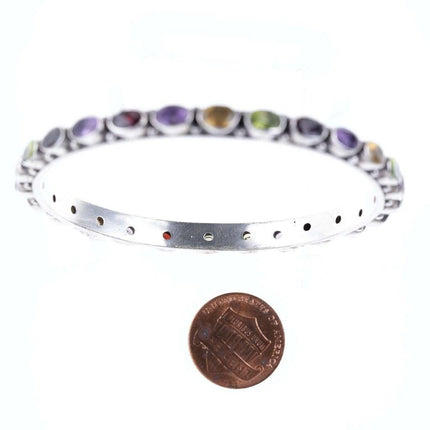 Retro Sterling Garnet, Amethyst, Peridot, topaz Bangle bracelet - Estate Fresh Austin