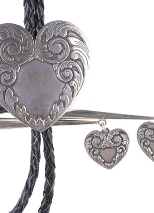 Retro Sterling James Reid for Brighton Southwestern Hearts bolo tie - Estate Fresh Austin