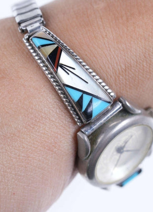 Retro Sterling Multi - stone channel inlay Zuni native american watch - Estate Fresh Austin