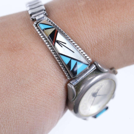 Retro Sterling Multi - stone channel inlay Zuni native american watch - Estate Fresh Austin