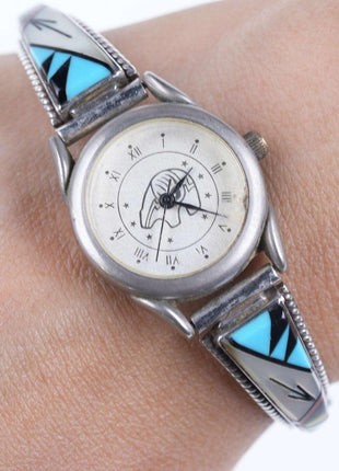 Retro Sterling Multi - stone channel inlay Zuni native american watch - Estate Fresh Austin