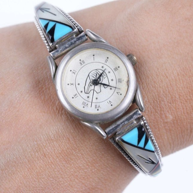 Retro Sterling Multi - stone channel inlay Zuni native american watch - Estate Fresh Austin