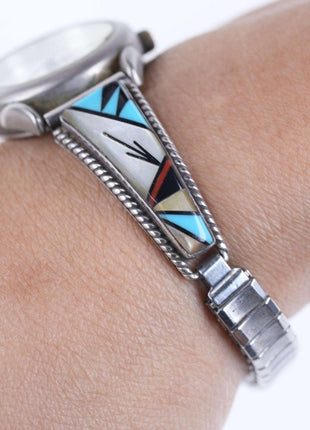 Retro Sterling Multi - stone channel inlay Zuni native american watch - Estate Fresh Austin