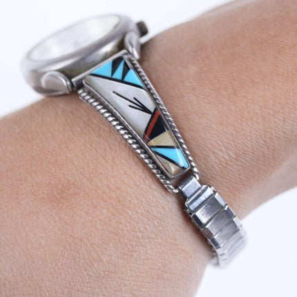 Retro Sterling Multi - stone channel inlay Zuni native american watch - Estate Fresh Austin