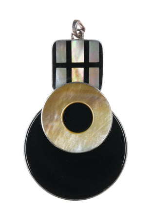 Retro Sterling, Onyx, mother of pearl Art Deco style pendant - Estate Fresh Austin