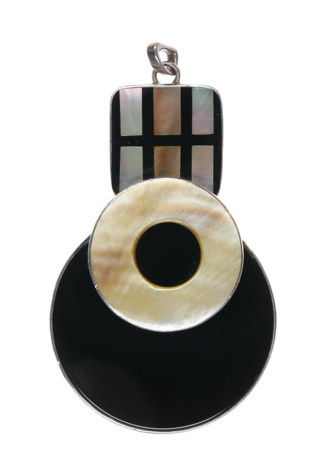 Retro Sterling, Onyx, mother of pearl Art Deco style pendant - Estate Fresh Austin