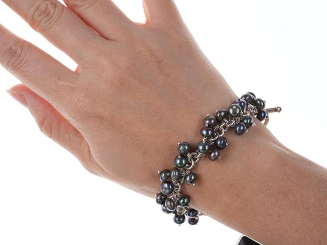 Retro sterling silver grey pear toggle bracelet - Estate Fresh Austin