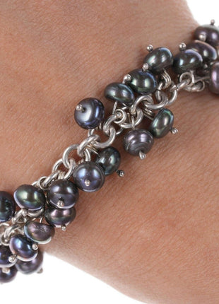 Retro sterling silver grey pear toggle bracelet - Estate Fresh Austin