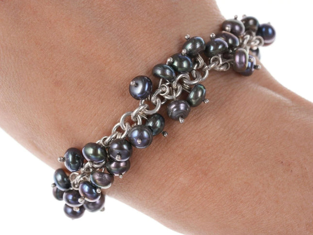 Retro sterling silver grey pear toggle bracelet - Estate Fresh Austin