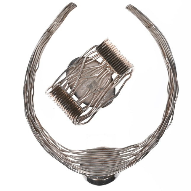 6 5/8" Retro sterling wire/onyx collar and cuff bracelet set - Estate Fresh Austin