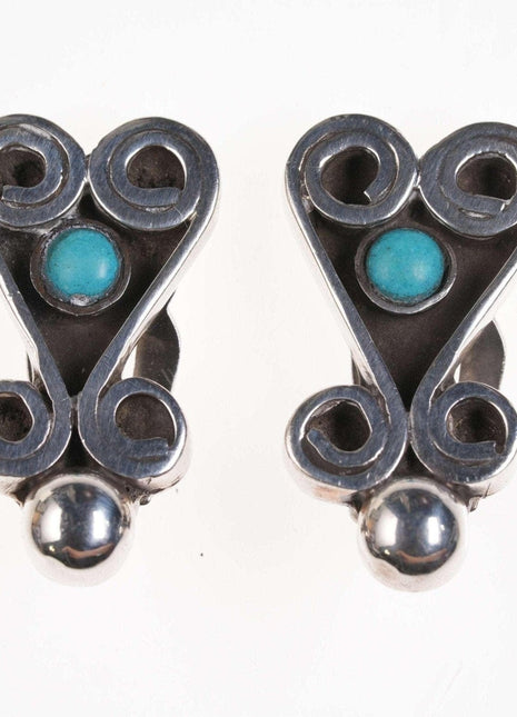 Retro Sterling/turquoise clip - on earrings - Estate Fresh Austin