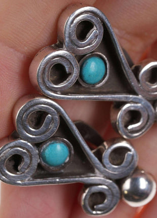 Retro Sterling/turquoise clip - on earrings - Estate Fresh Austin