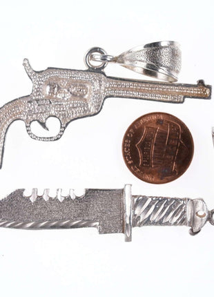 Retro Tough Guy Sterling Pendants Knife and Pistol - Estate Fresh Austin