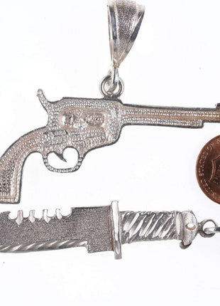 Retro Tough Guy Sterling Pendants Knife and Pistol - Estate Fresh Austin